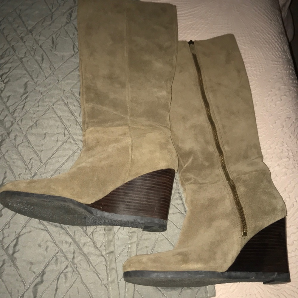 Tall suede wedge boots